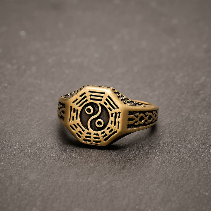 Buddha Stones Anillo abierto de equilibrio Yin Yang Bagua de cobre - image 3