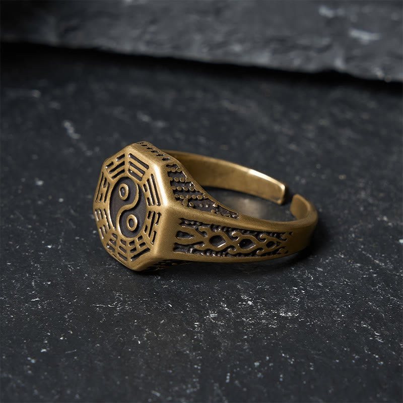 Buddha Stones Anillo abierto de equilibrio Yin Yang Bagua de cobre - image 2