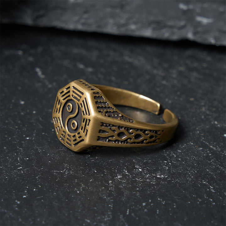 Buddha Stones Anillo abierto de equilibrio Yin Yang Bagua de cobre - image 2