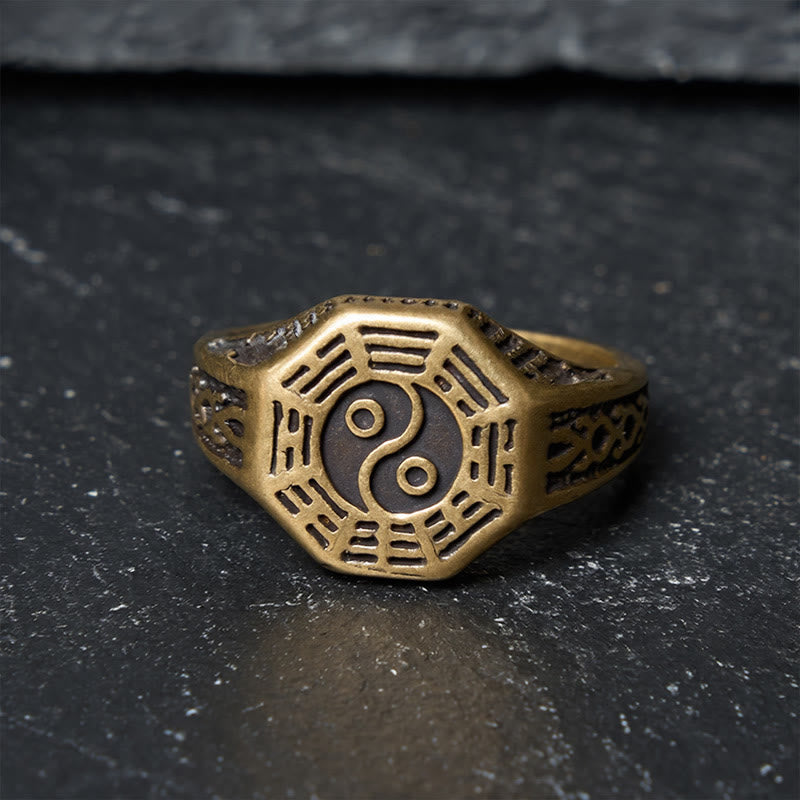 Buddha Stones Anillo abierto de equilibrio Yin Yang Bagua de cobre - image 1