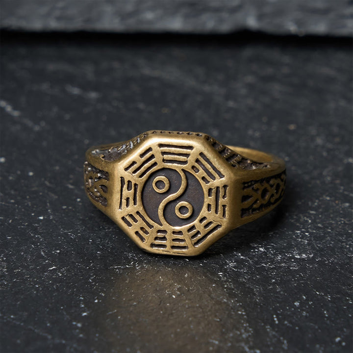 Buddha Stones Anillo abierto de equilibrio Yin Yang Bagua de cobre - image 1