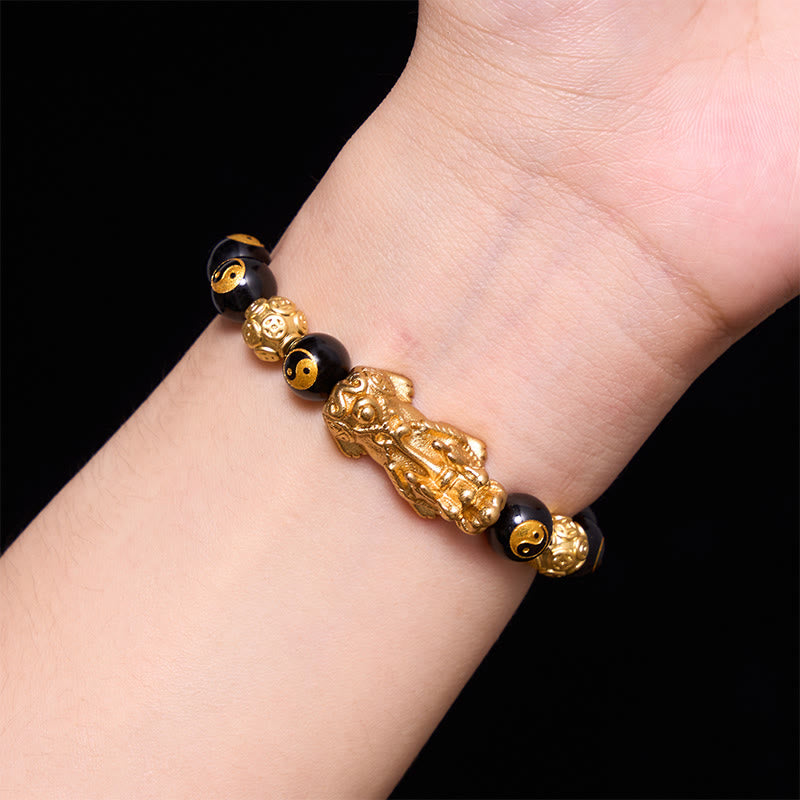 Buddha Stones Pulsera de la riqueza con cuentas de Pi Xiu de cobre y ónix negro - image 9
