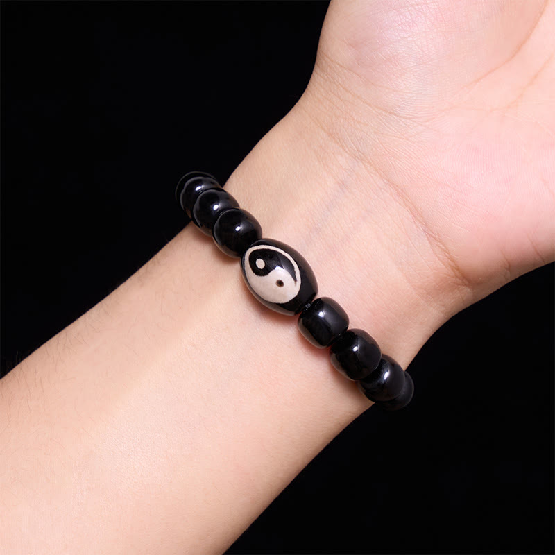 Buddha Stones Pulsera de armonía con cuentas Yin Yang de ónix negro - image 4