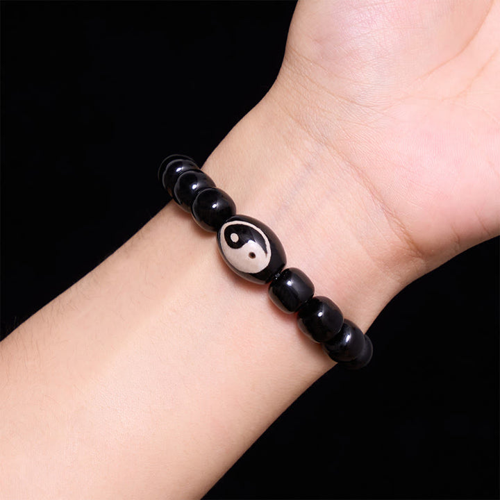 Buddha Stones Pulsera de armonía con cuentas Yin Yang de ónix negro - image 4
