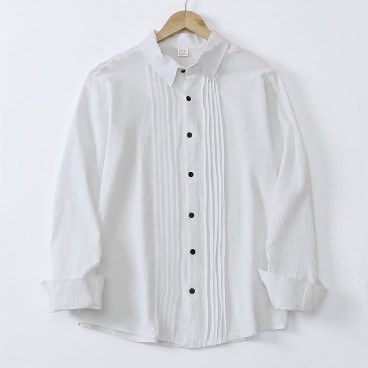 Buddha Stones Camisas de manga larga para hombre, estilo minimalista, con botones y pliegues, ideales para la primavera. - Blanco - US/UK/AU46, EU56 (5XL) - image 0