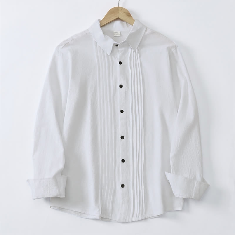 Buddha Stones Camisas de manga larga para hombre, estilo minimalista, con botones y pliegues, ideales para la primavera. - image 3