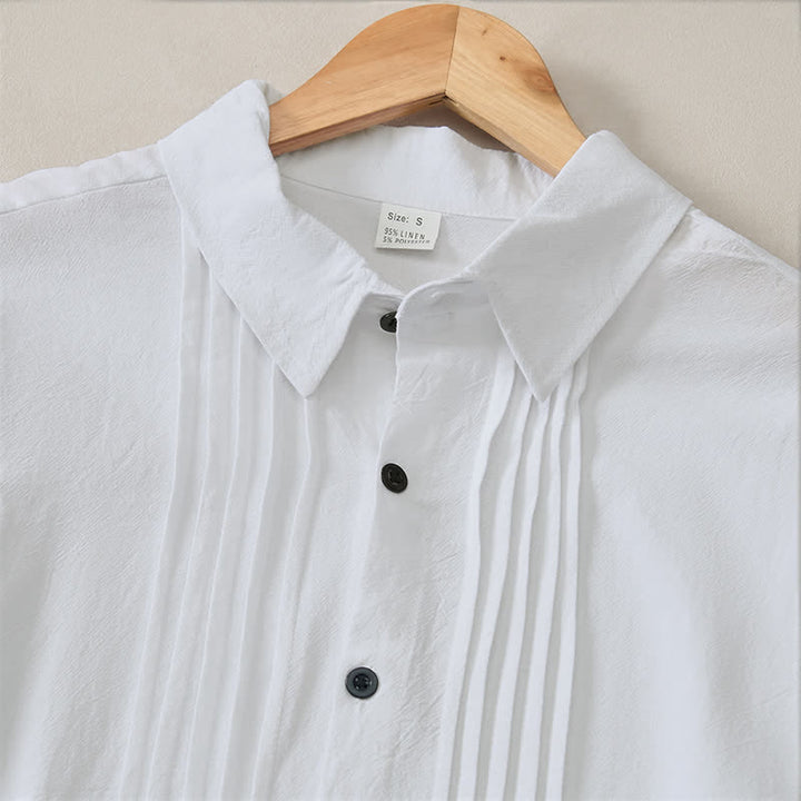 Buddha Stones Camisas de manga larga para hombre, estilo minimalista, con botones y pliegues, ideales para la primavera. - image 4