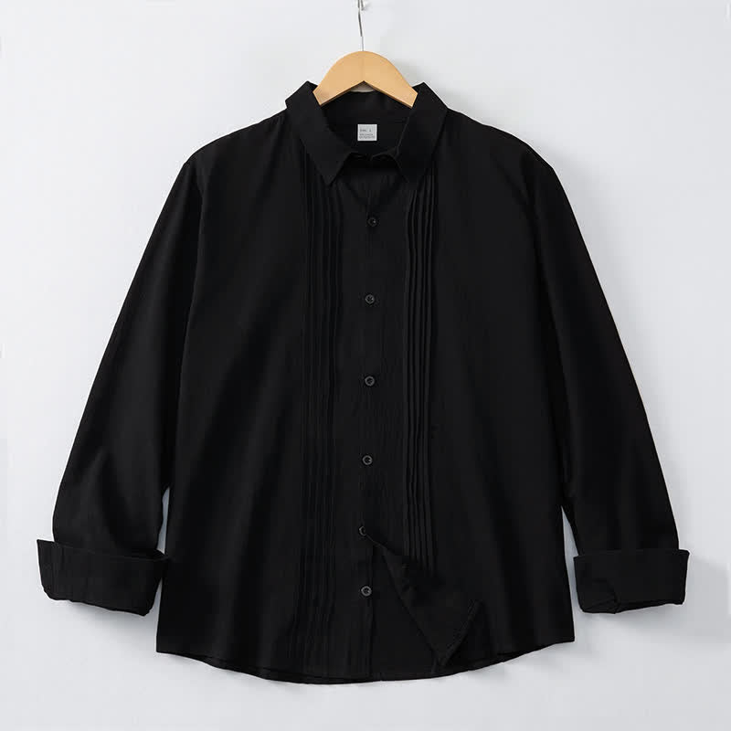 Buddha Stones Camisas de manga larga para hombre, estilo minimalista, con botones y pliegues, ideales para la primavera. - Negro - US/UK/AU46, EU56 (5XL) - image 8