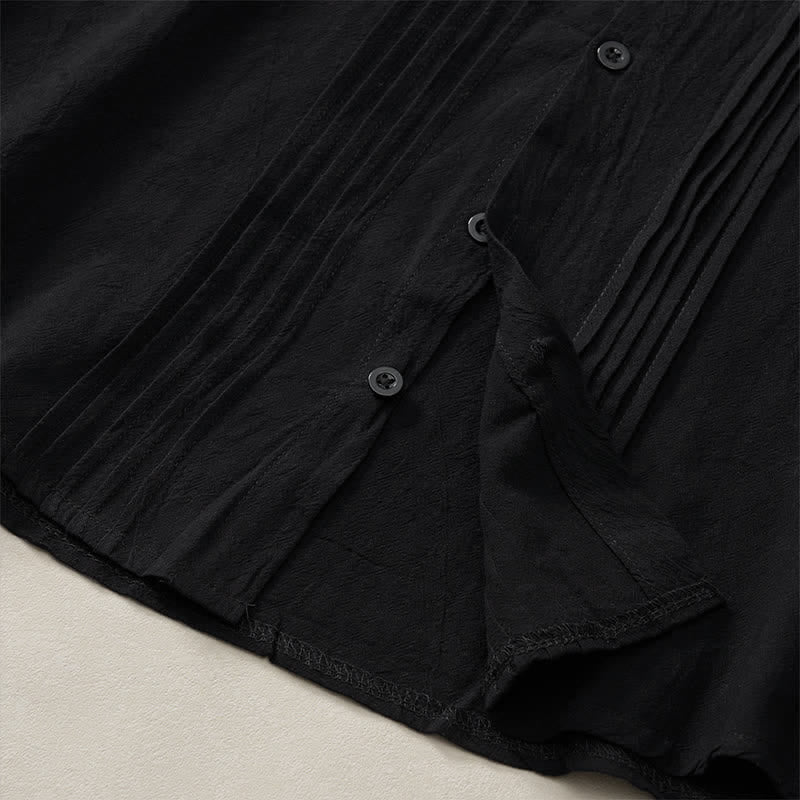 Buddha Stones Camisas de manga larga para hombre, estilo minimalista, con botones y pliegues, ideales para la primavera. - image 12
