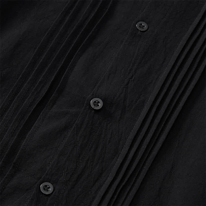 Buddha Stones Camisas de manga larga para hombre, estilo minimalista, con botones y pliegues, ideales para la primavera. - image 12
