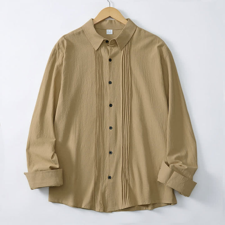 Buddha Stones Camisas de manga larga para hombre, estilo minimalista, con botones y pliegues, ideales para la primavera. - image 17