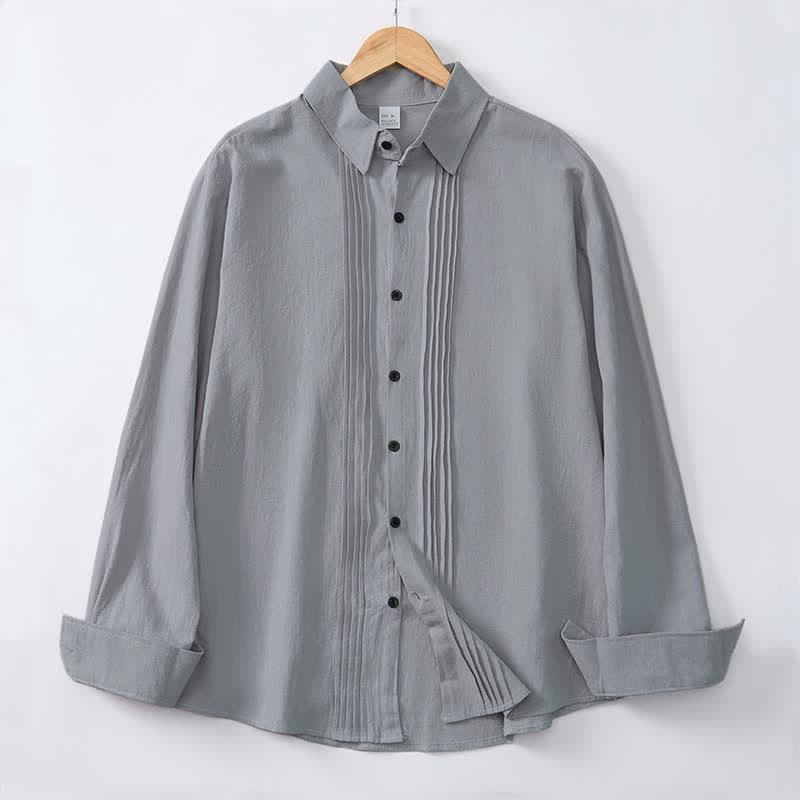 Buddha Stones Camisas de manga larga para hombre, estilo minimalista, con botones y pliegues, ideales para la primavera. - image 22