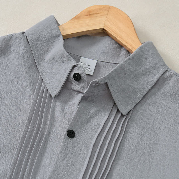 Buddha Stones Camisas de manga larga para hombre, estilo minimalista, con botones y pliegues, ideales para la primavera. - image 23