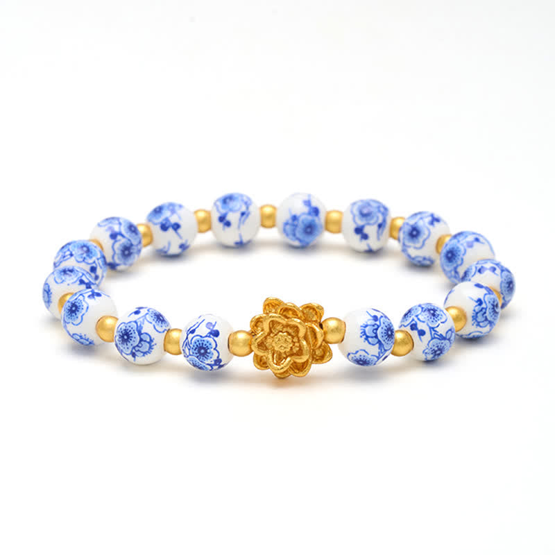 Buddha Stones Pulsera redonda de cuentas de porcelana blanca con diseño de loto e iluminación - image 8