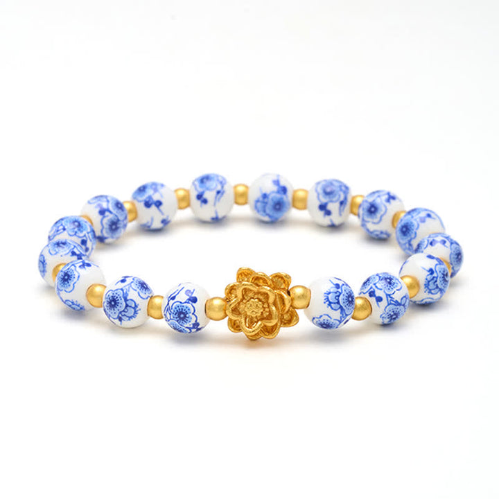 Buddha Stones Pulsera redonda de cuentas de porcelana blanca con diseño de loto e iluminación - image 8