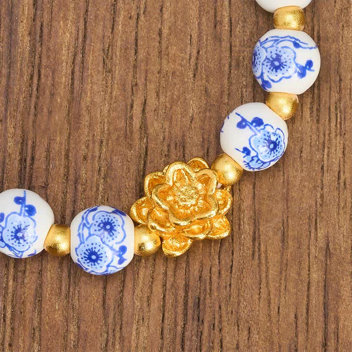 Buddha Stones Pulsera redonda de cuentas de porcelana blanca con diseño de loto e iluminación - image 4