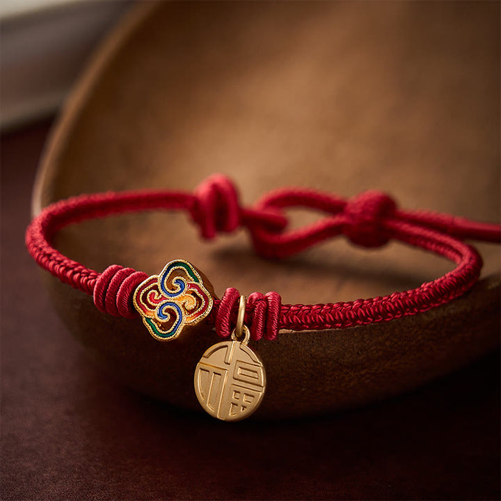 Buddha Stones Pulsera de la prosperidad tejida a mano con hilo rojo cobrizo y carácter Fu de nudo chino - Rojo oscuro (circunferencia de la muñeca: 17-19 cm) - image 11