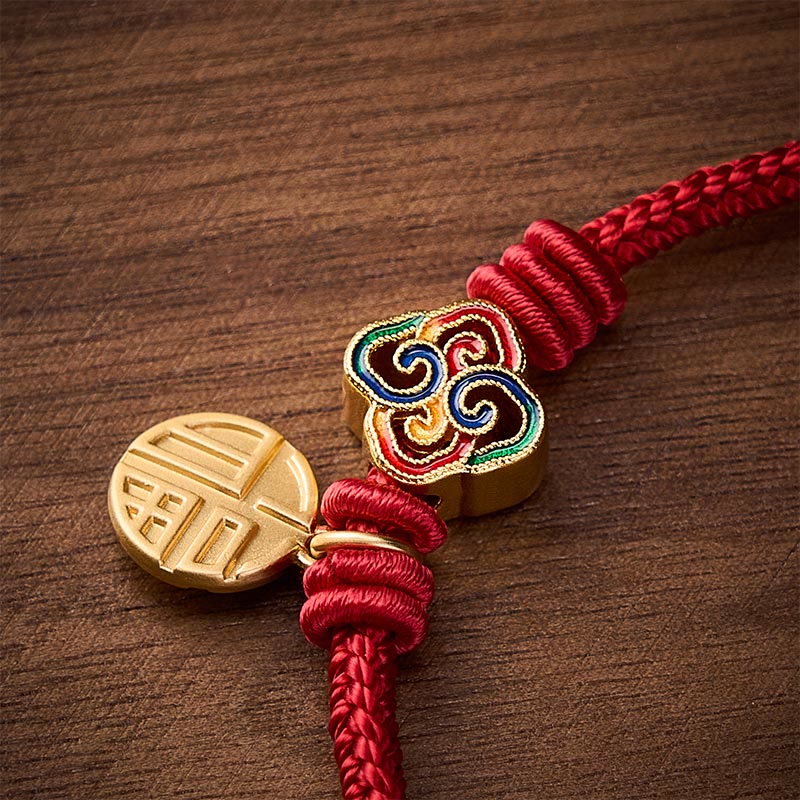 Buddha Stones Pulsera de la prosperidad tejida a mano con hilo rojo cobrizo y carácter Fu de nudo chino - image 15