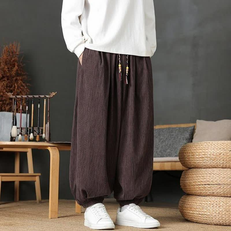Buddha Stones Pantalones largos casuales vintage de otoño con cordón ajustable, pantalones harem para hombre con bolsillo - image 1