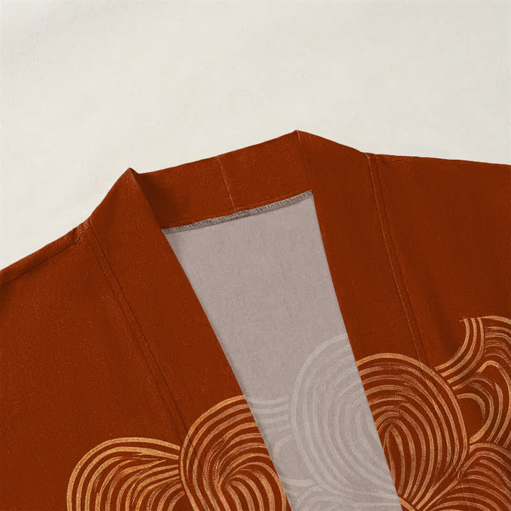 Buddha Stones Kimono de hombre de algodón con estampado de media luna y frente abierto - image 3