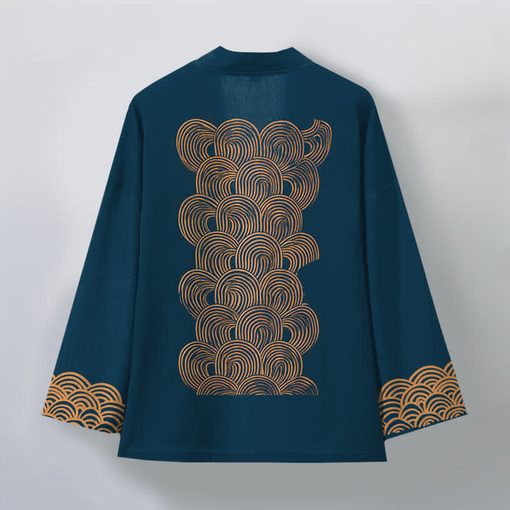 Buddha Stones Kimono de hombre de algodón con estampado de media luna y frente abierto - image 8
