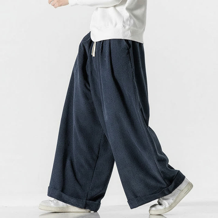 Buddha Stones Pantalones largos de pana lisos con cordón ajustable para hombre, estilo casual de otoño/invierno, de pierna ancha y con bolsillo. - image 13