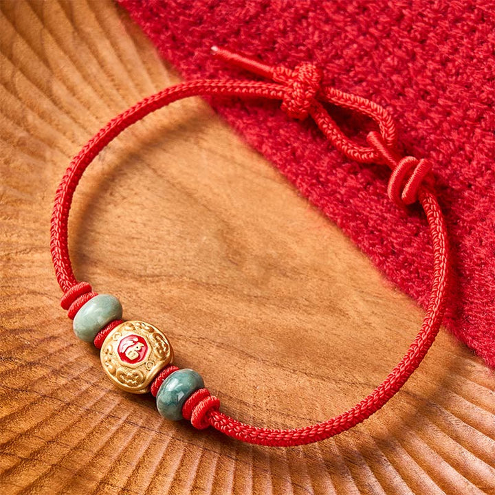 Pulsera de la suerte de cobre con personajes de Buddha Stones y cuerda roja - image 3
