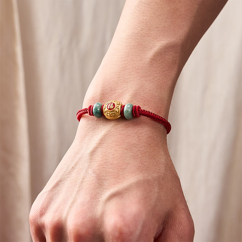Pulsera de la suerte de cobre con personajes de Buddha Stones y cuerda roja - image 14