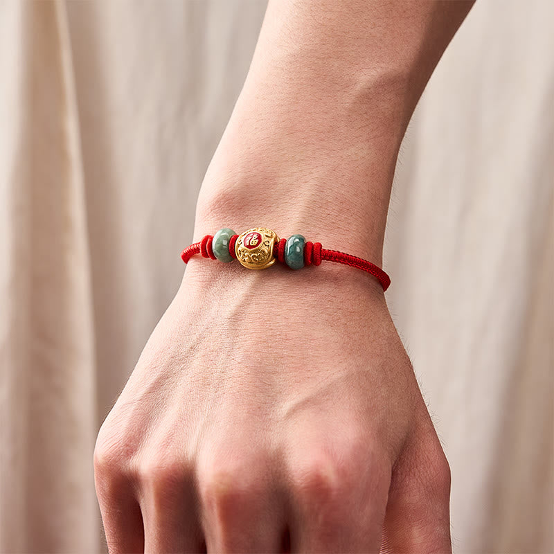 Pulsera de la suerte de cobre con personajes de Buddha Stones y cuerda roja - image 4