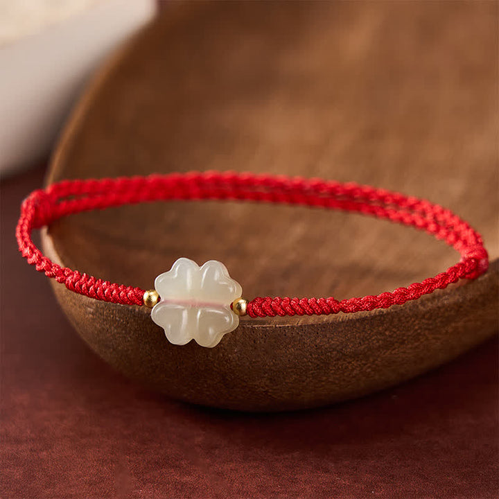 Pulsera de trébol de cuatro hojas de jade natural Hetian con Buddha Stones - Trébol de cuatro hojas (circunferencia de la muñeca: 16-18 cm) - image 0
