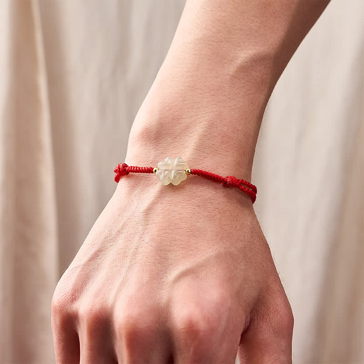 Pulsera de trébol de cuatro hojas de jade natural Hetian con Buddha Stones - image 4