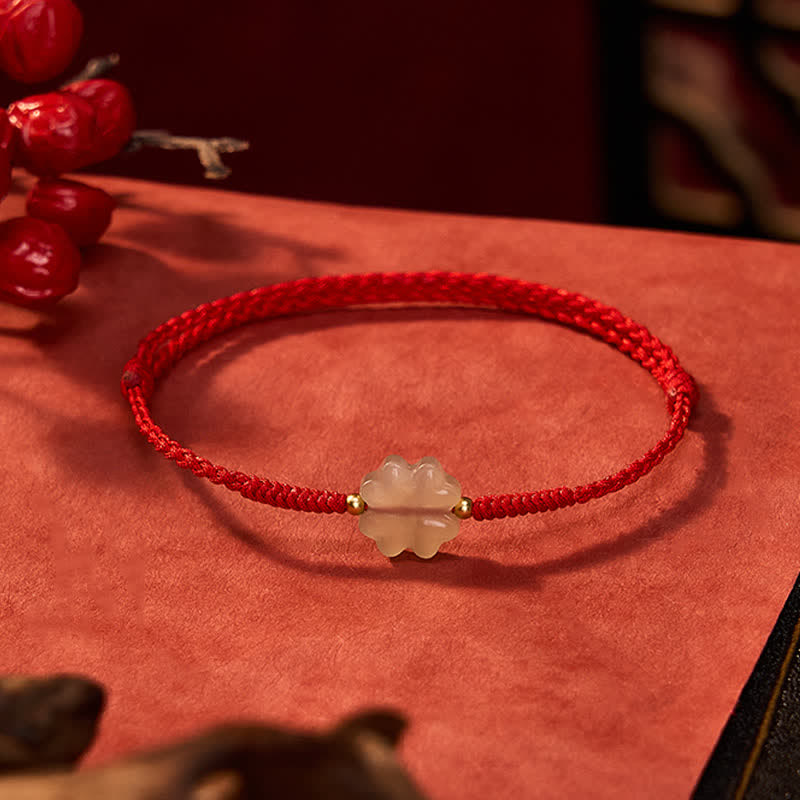 Pulsera de trébol de cuatro hojas de jade natural Hetian con Buddha Stones - image 1
