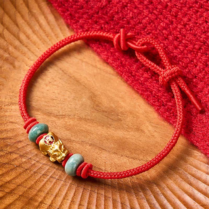 Buddha Stones Pulsera de aleación Pi Xiu con cordón rojo y símbolo de riqueza - image 2
