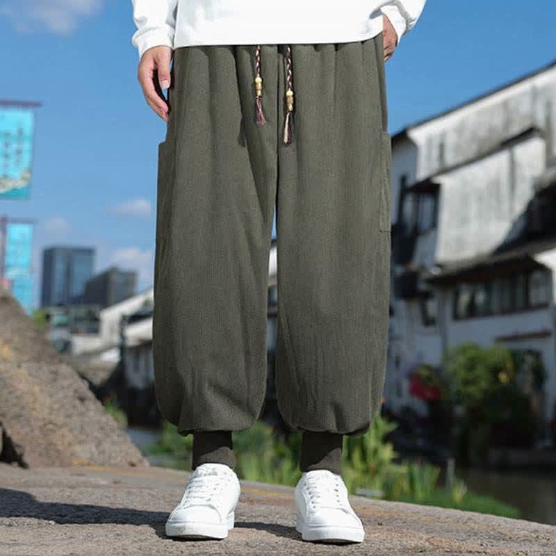 Buddha Stones Pantalones tobilleros de corte recto, estilo vintage, con cordón ajustable, para hombre, ideales para otoño e invierno. - image 1