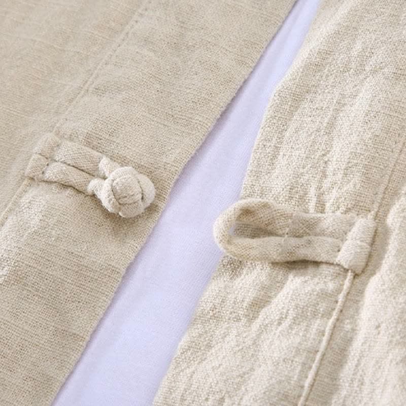 Buddha Stones Camisa y pantalón de ramio liso con cuello mandarín estilo Tang para hombre, ideal para primavera y otoño. - image 4
