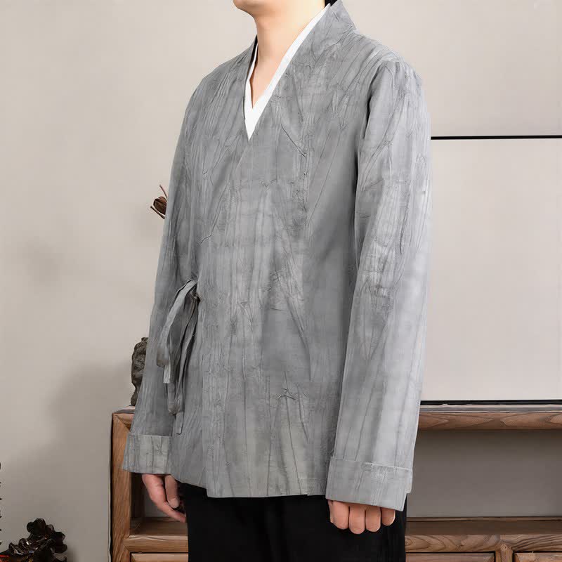Buddha Stones Kimono de manga larga para hombre, estilo Tang minimalista, con cordón ajustable, de algodón liso, para otoño/invierno. - image 1