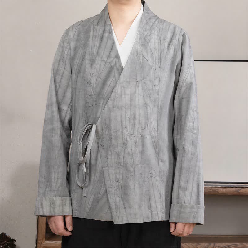 Buddha Stones Kimono de manga larga para hombre, estilo Tang minimalista, con cordón ajustable, de algodón liso, para otoño/invierno. - Plata - US/UK/AU44, EU54 (4XL) - image 0