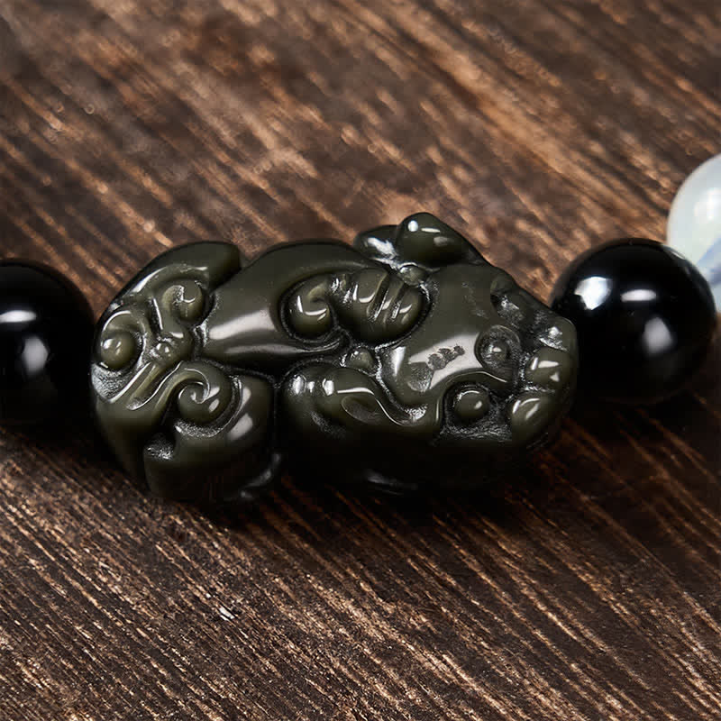 Buddha Stones Pulsera Pi Xiu de obsidiana arcoíris para la riqueza y la transformación positiva. - image 15