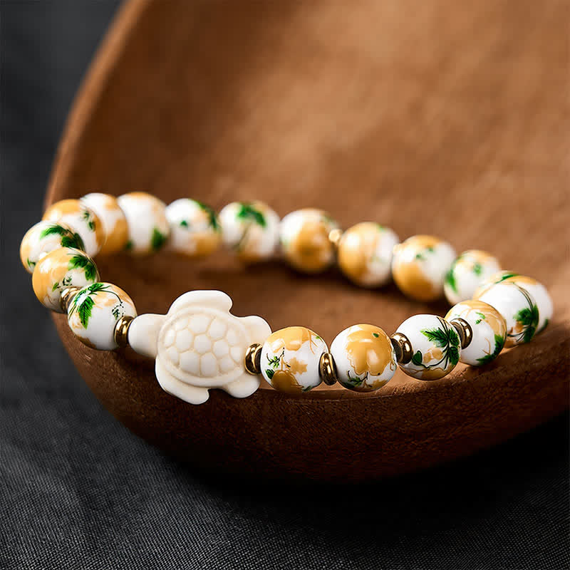 Buddha Stones Pulsera de la riqueza con diseño de tortuga y turquesa blanca natural - Porcelana blanca (circunferencia de la muñeca: 16-17 cm) - image 0