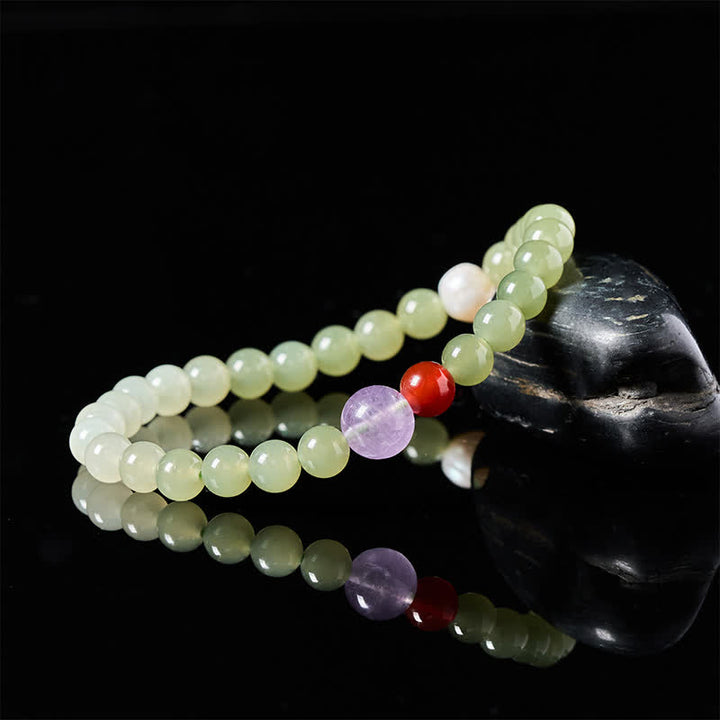 Buddha Stones Pulsera de cuentas redondas con degradado de jade Hetian natural - image 3