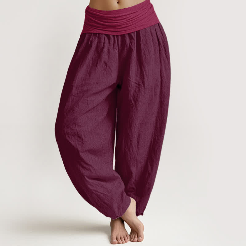 Pantalones harén de algodón puro Buddha Stones para mujer, color granate, con cintura elástica - Granate - US16，UK/AU20，EU48 (3XL) - image 0