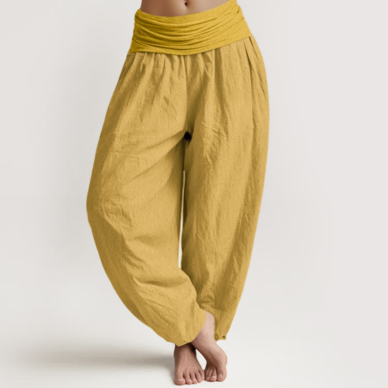 Pantalones harén de algodón puro con cintura elástica para mujer Buddha Stones Goldenrod - vara de oro - US16，UK/AU20，EU48 (3XL) - image 0