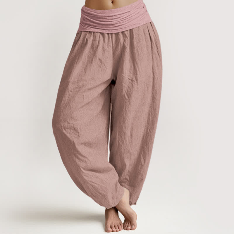 Pantalones harén de algodón puro rosa claro con cintura elástica para mujer Buddha Stones - rosa claro - US16，UK/AU20，EU48 (3XL) - image 0