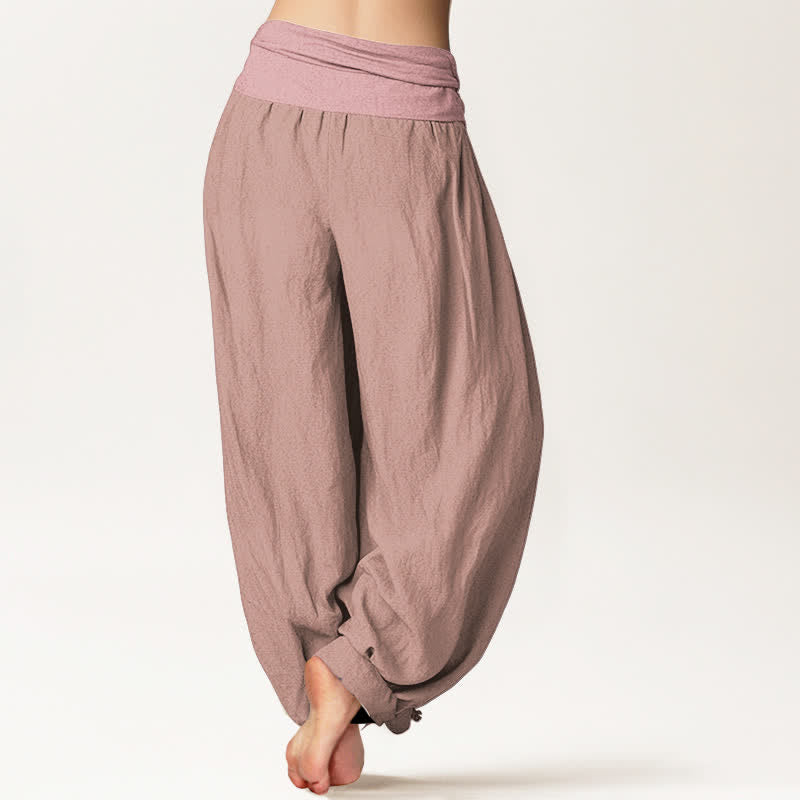 Pantalones harén de algodón puro rosa claro con cintura elástica para mujer Buddha Stones - image 1