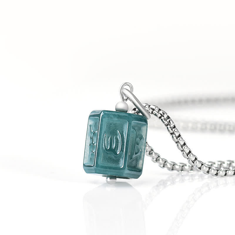 Buddha Stones Collar con colgante cuadrado Jade Om Mani Padme Hum Wisdom - Om Mani Padme Hum (Amor ♥ Sabiduría) - Cadena de acero de titanio - image 0
