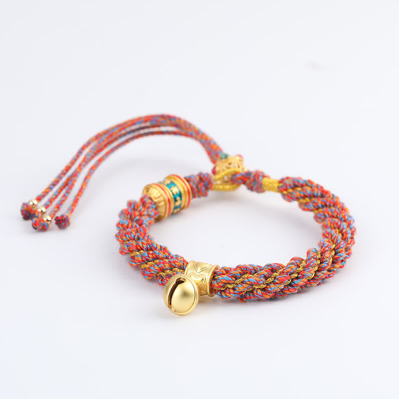 Buddha Stones Pulsera de cuerda multicolor con dije de campana de sabiduría Om Mani Padme Hum tibetana tejida a mano - image 12
