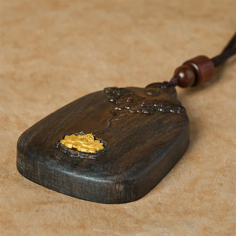 Buddha Stones Collar con colgante de madera de sappanwood con diseño de nubes auspiciosas y loto, símbolo de nuevos comienzos. - image 3