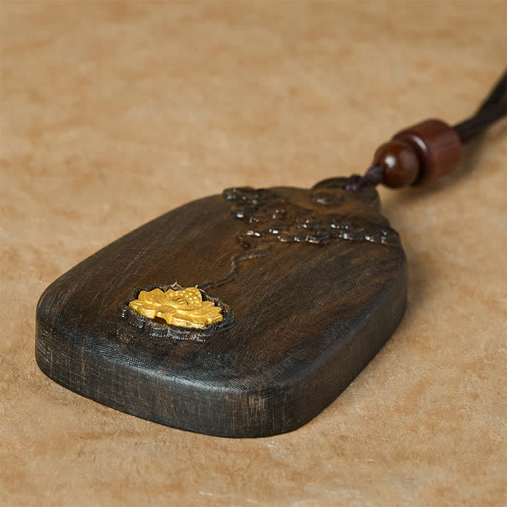 Buddha Stones Collar con colgante de madera de sappanwood con diseño de nubes auspiciosas y loto, símbolo de nuevos comienzos. - image 3