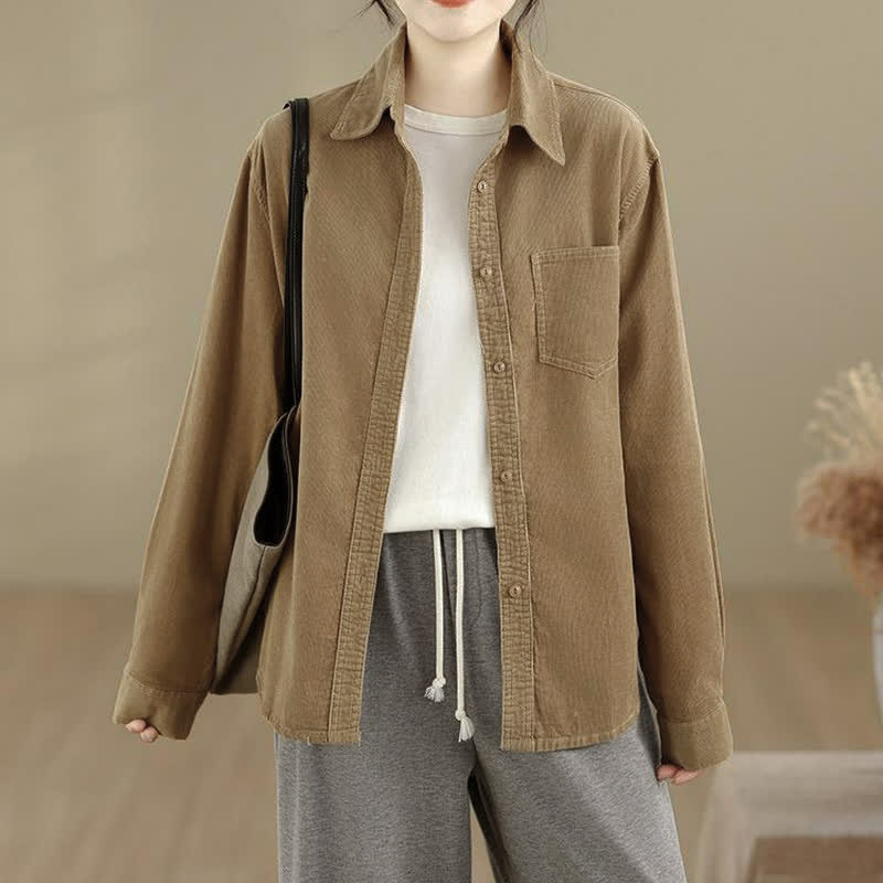 Buddha Stones Chaqueta de mujer de pana lisa con botones, estilo vintage, para otoño/invierno, con bolsillos. - image 14