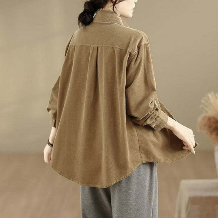 Buddha Stones Chaqueta de mujer de pana lisa con botones, estilo vintage, para otoño/invierno, con bolsillos. - image 17